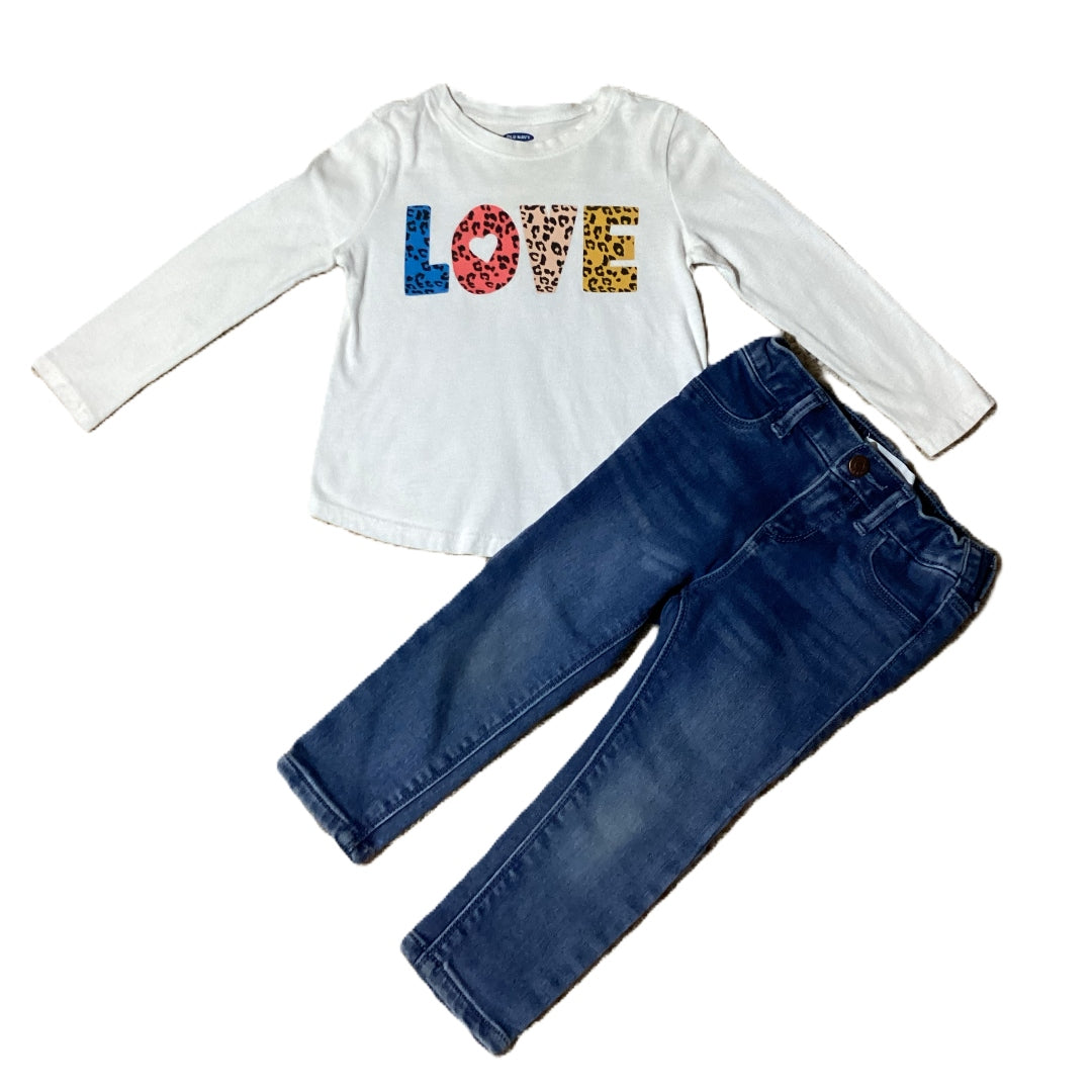 2T Girls Old Navy White Love Long Sleeve Shirt, Old Navy Jeans