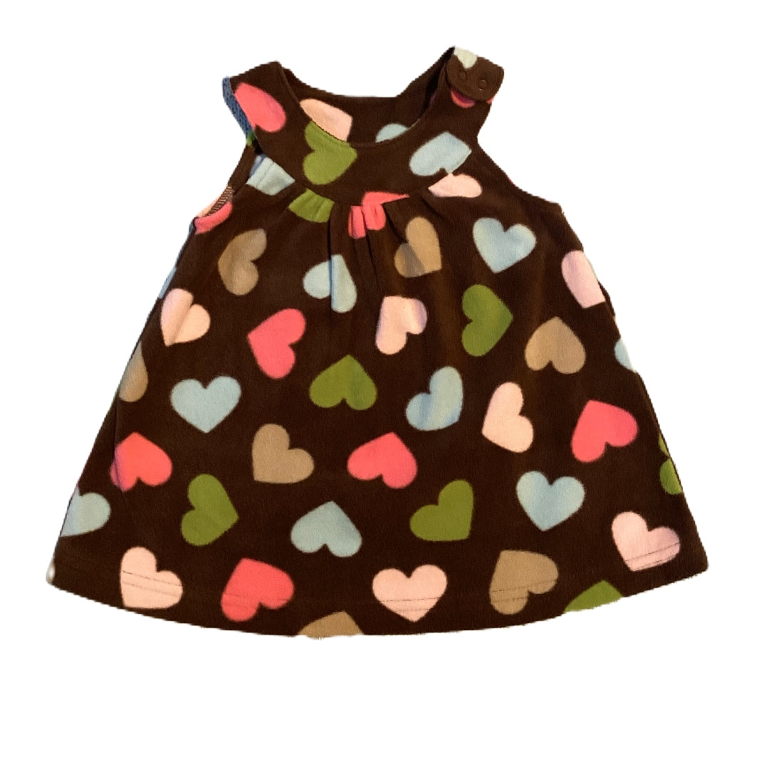 0-3 Girls Carter's Brown Fleece Dress w/Muticolor Hearts