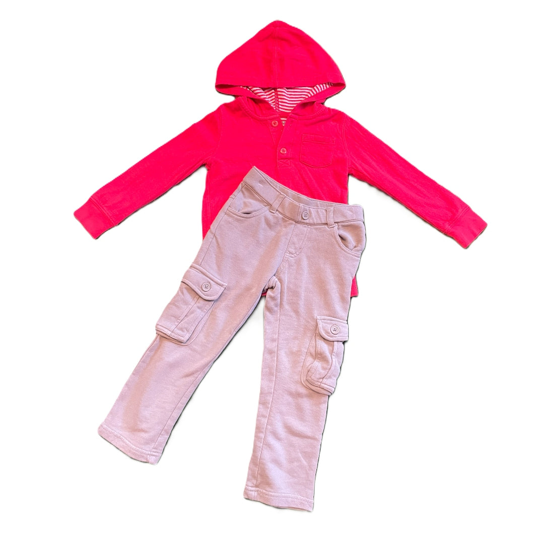 3T Boys Osh Kosh Red Half Button Hoodie, Crazy Eight Gray Cargo Pants