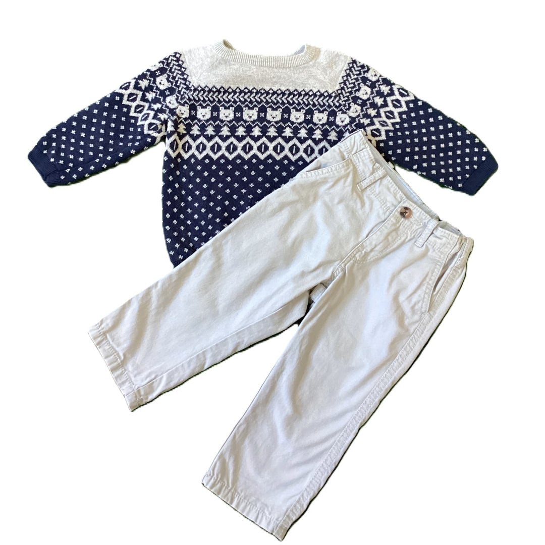 12-18 Boys H&M Navy/Gray Sweater w/Bears, Carter's Gray Pants