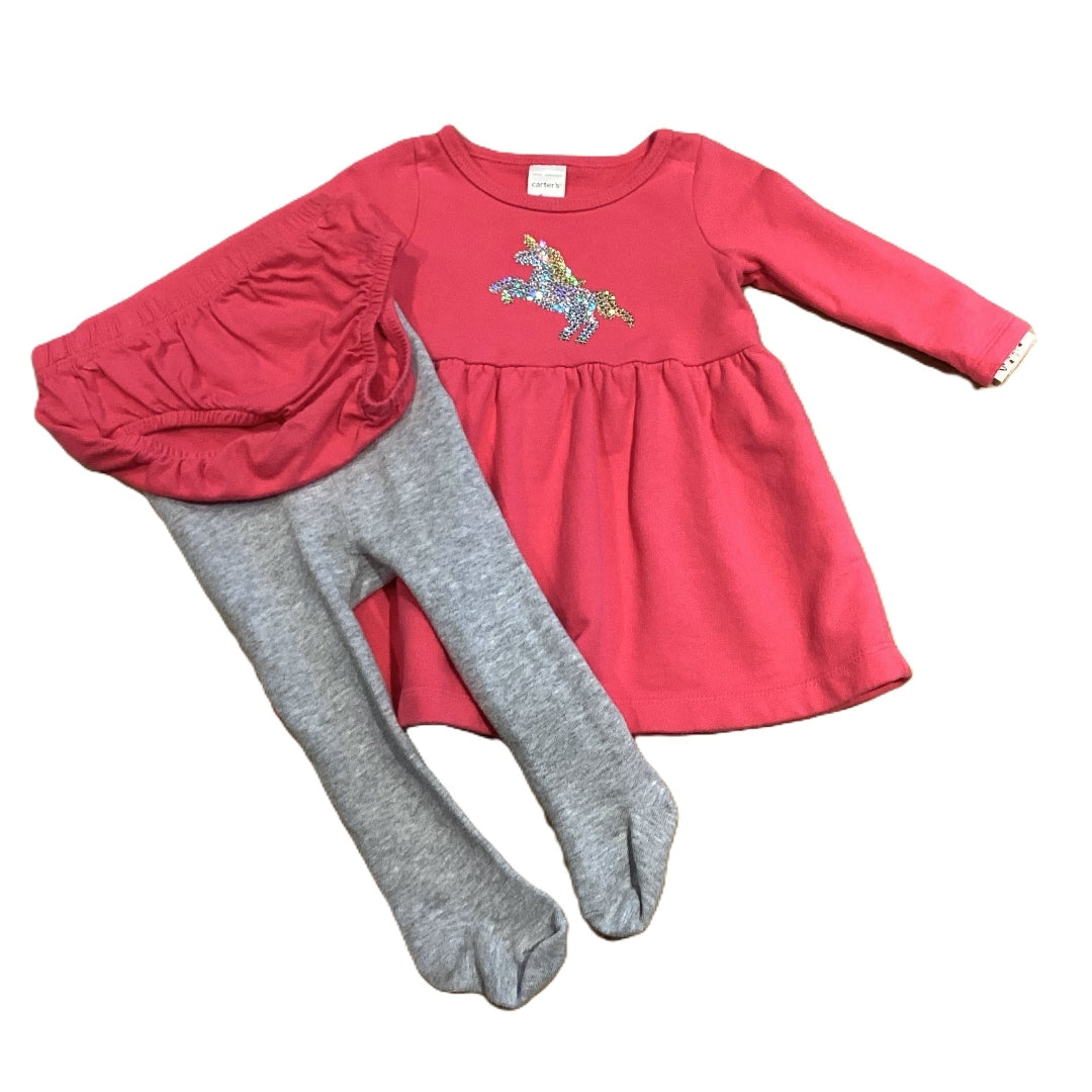 3-6 Girls Carter's Sequin Unicorn Dress with Bloomers, Fleece Tights