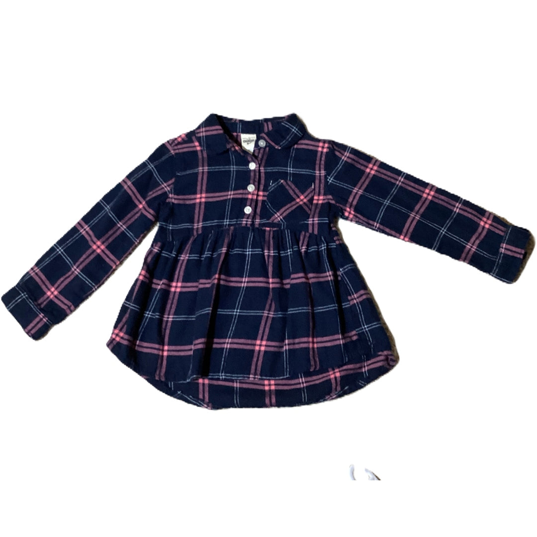 2T Girls Osh Kosh B'Gosh Navy/Pink Plaid Ruffle Bottom Flannel Shirt