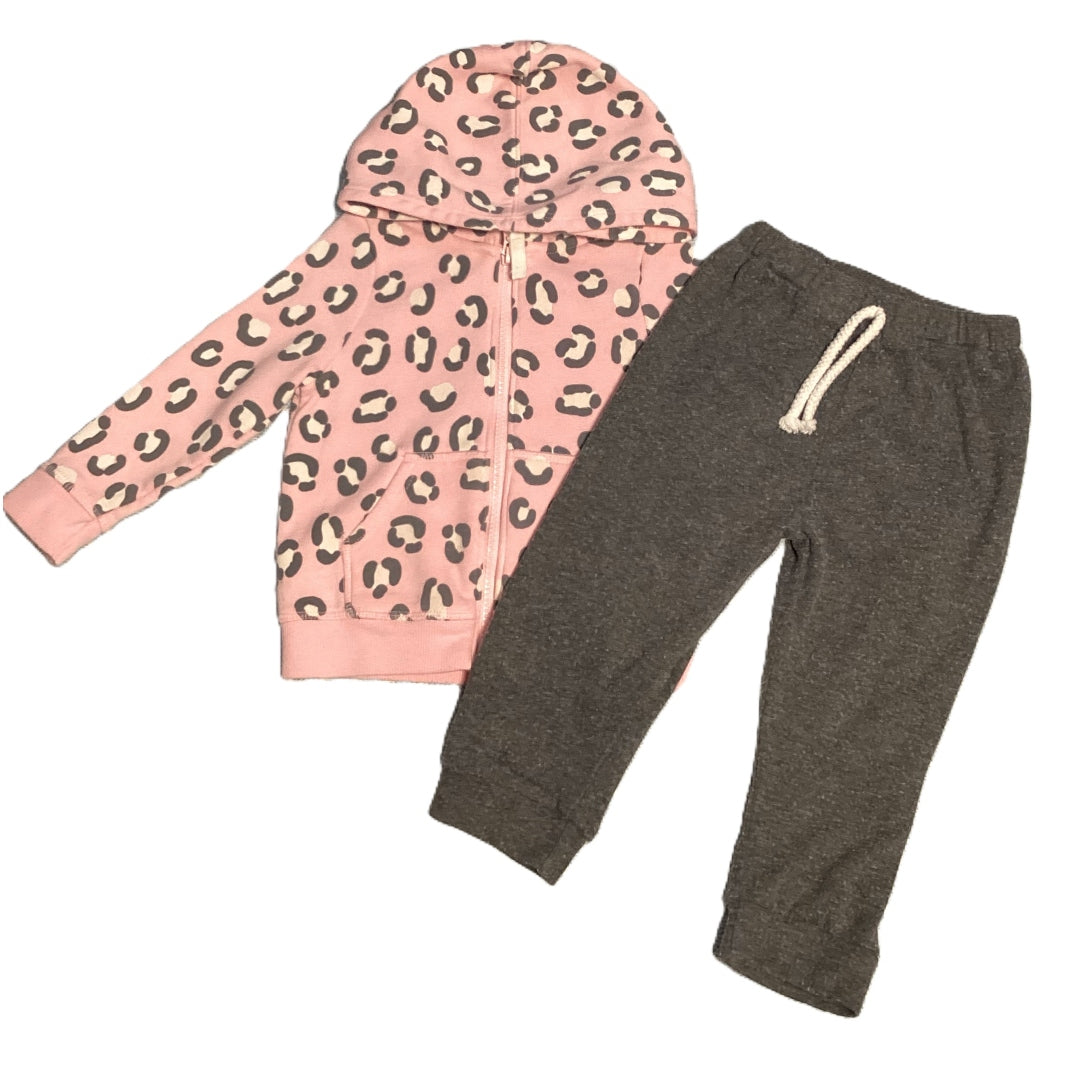 12-18 Girls Cat & Jack Pink Leopard Print Front Zip Sweatshirt, Gray Jogger Pants