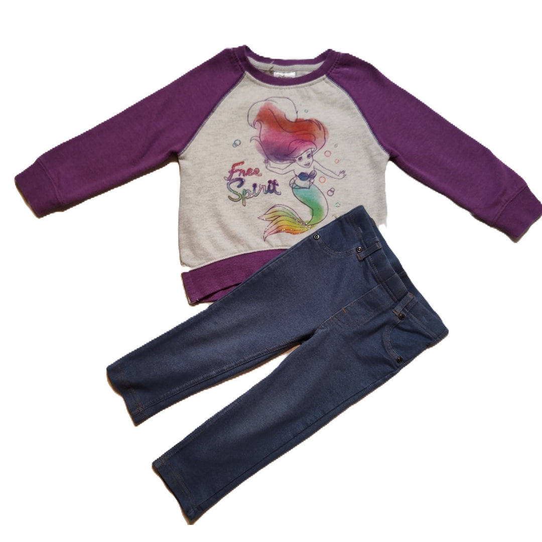 2T Girls Disney Ariel Sweatshirt, Garanimals Jeggings