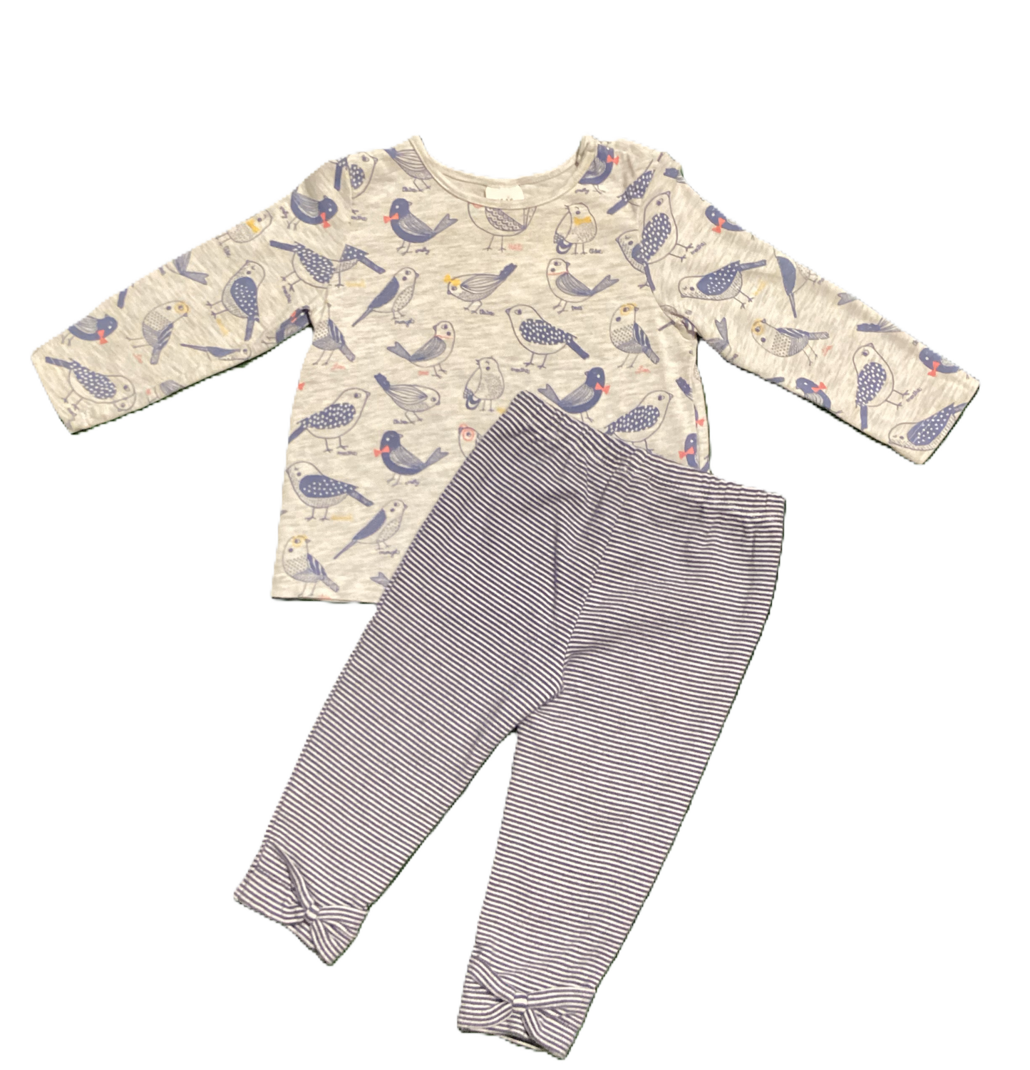 6-9 Girls H&M Gray/Blue Birds Shirt, Carter's Striped Leggings