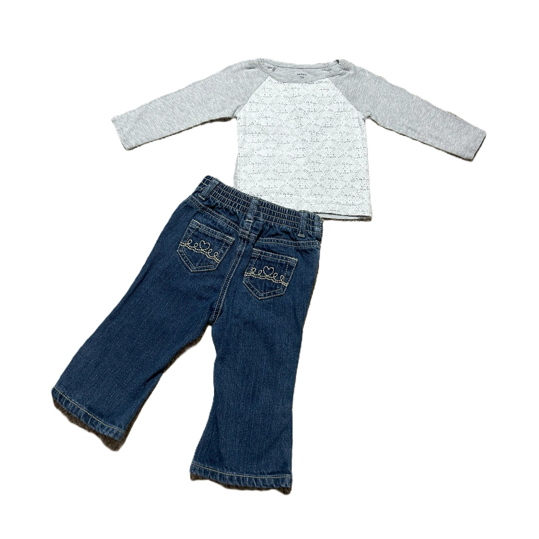 9-12 Girls Carter's Lace Long Sleeve, Cherokee Jeans w/Hearts On Pockets