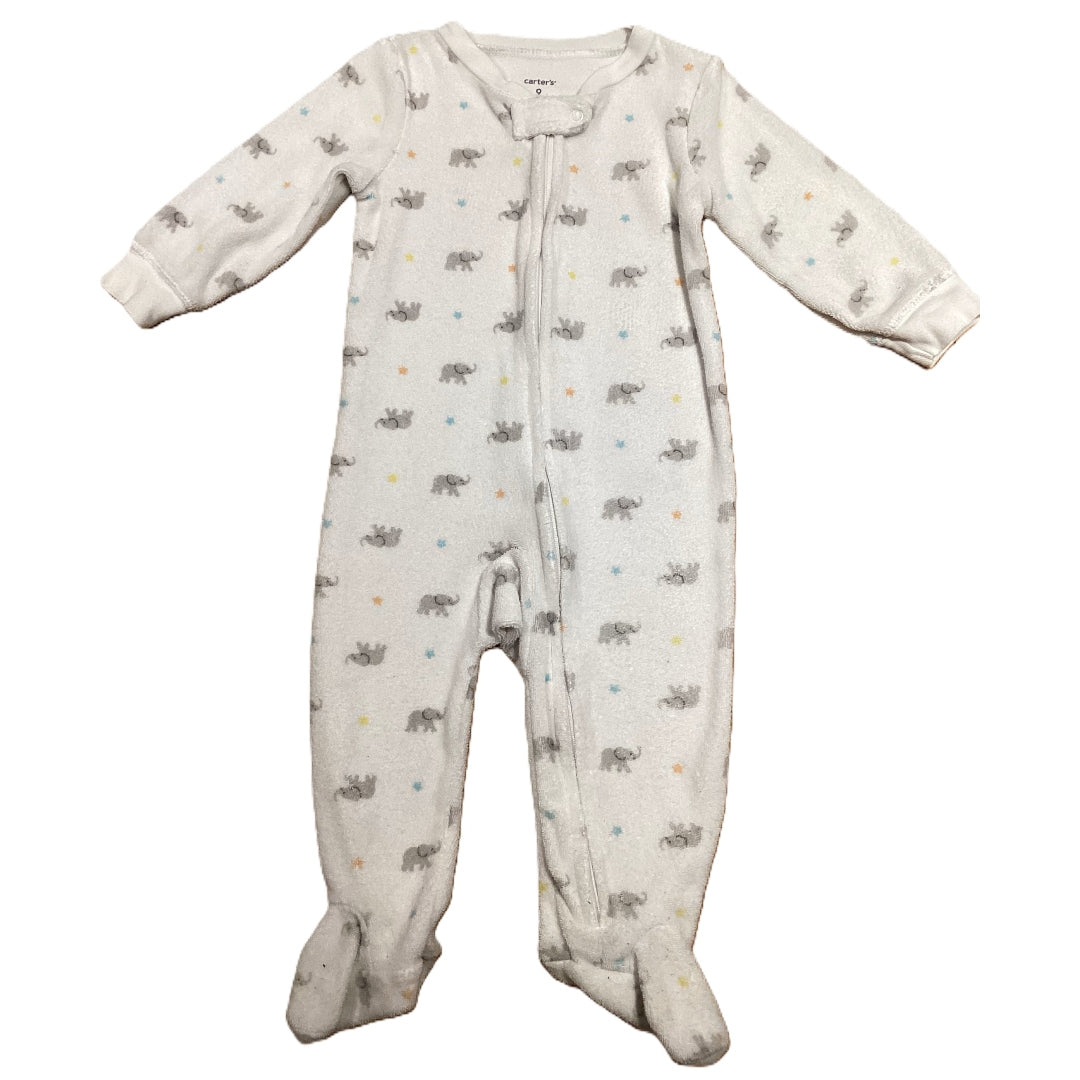 6-9 Boys Carter's White Terry Cloth Sleeper w/Elephants