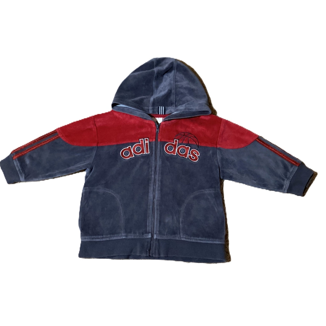 2T Boys Adidas Red/Gray Velour Zip Front Sweatshirt