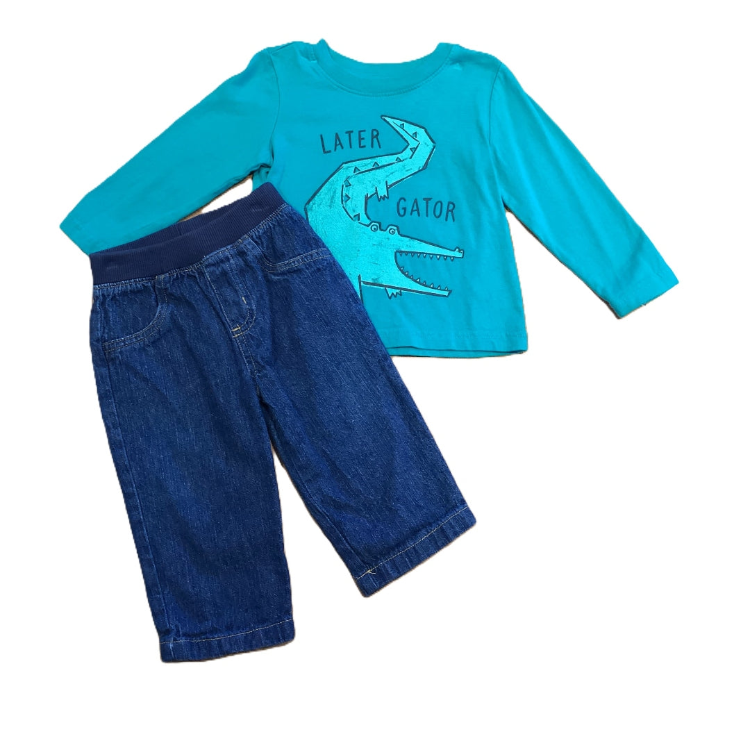 9-12 Boys Jumping Beans Green Later Gator Long Sleeve, Garanimals Jeans