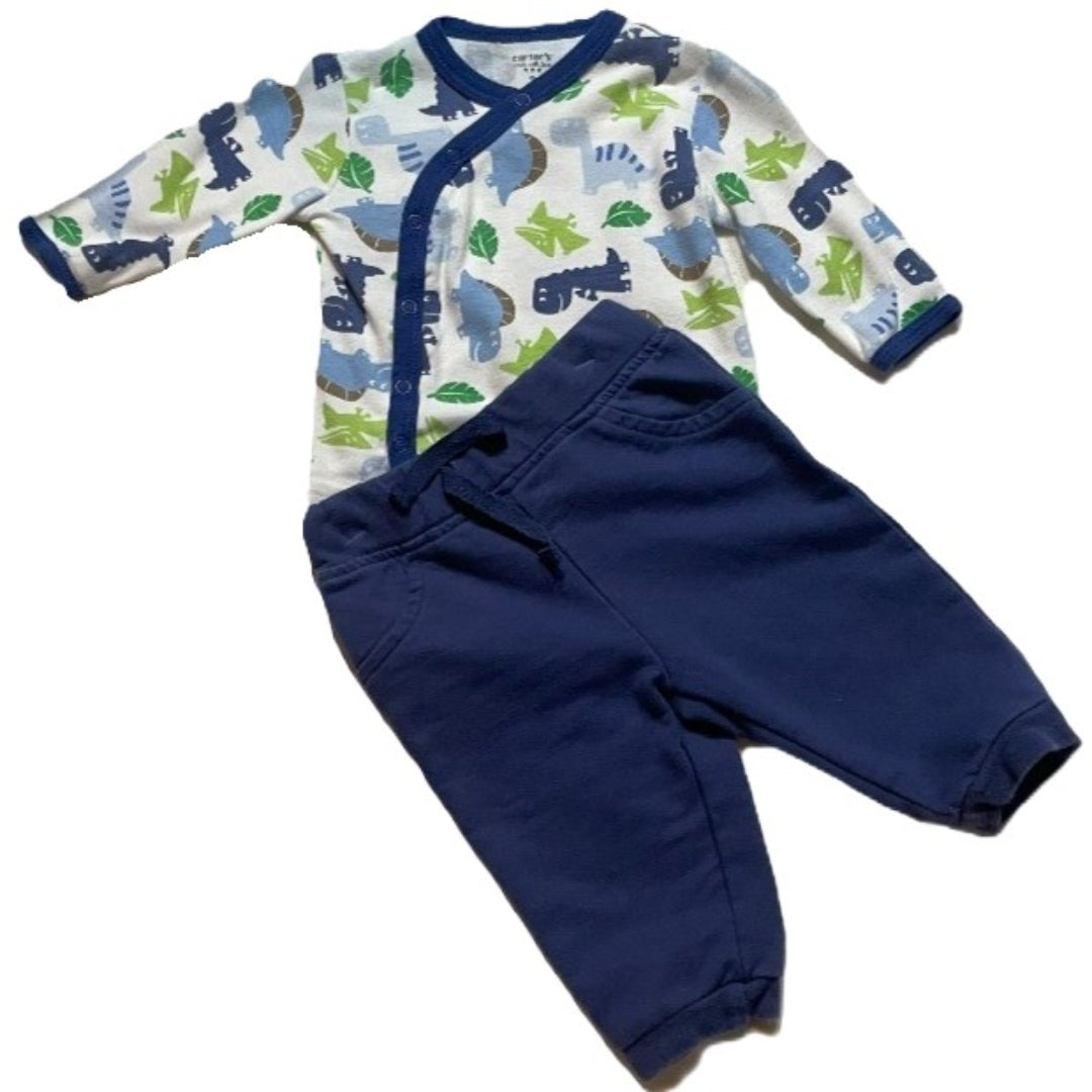 0-3 Boys Carter's Dinosaur Side Button Shirt, Little Wonders Sweatpants