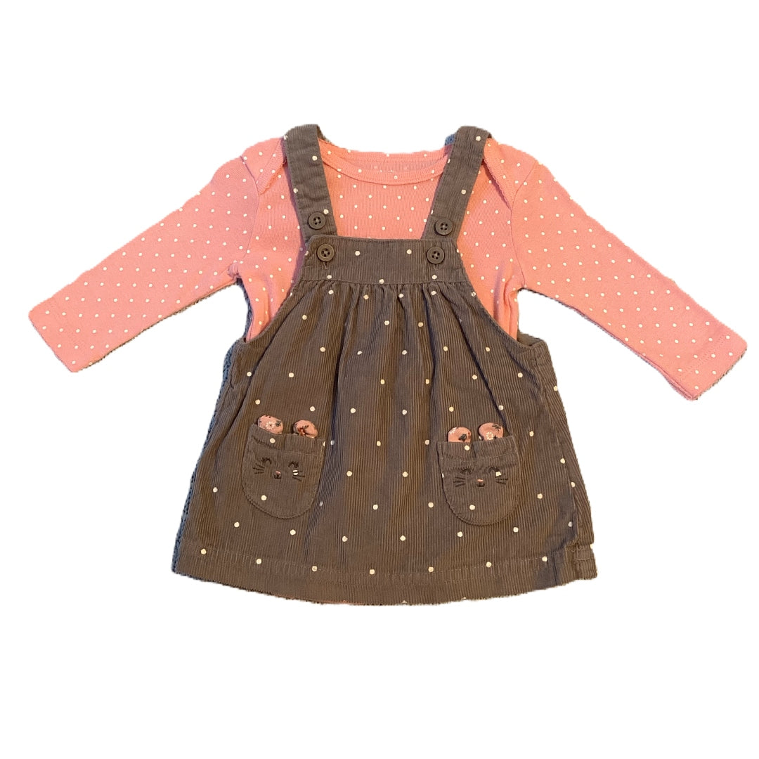 0-3 Girls Carter's Pink Polka Dot Onesie, Carter's Gray Corduroy Jumper