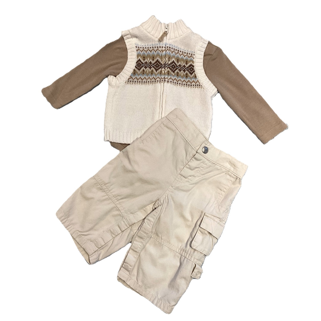 3-6 Boys Carter's Long Sleeve Onesie, Carter's Sweater Vest, Baby Gap Cargo Pants