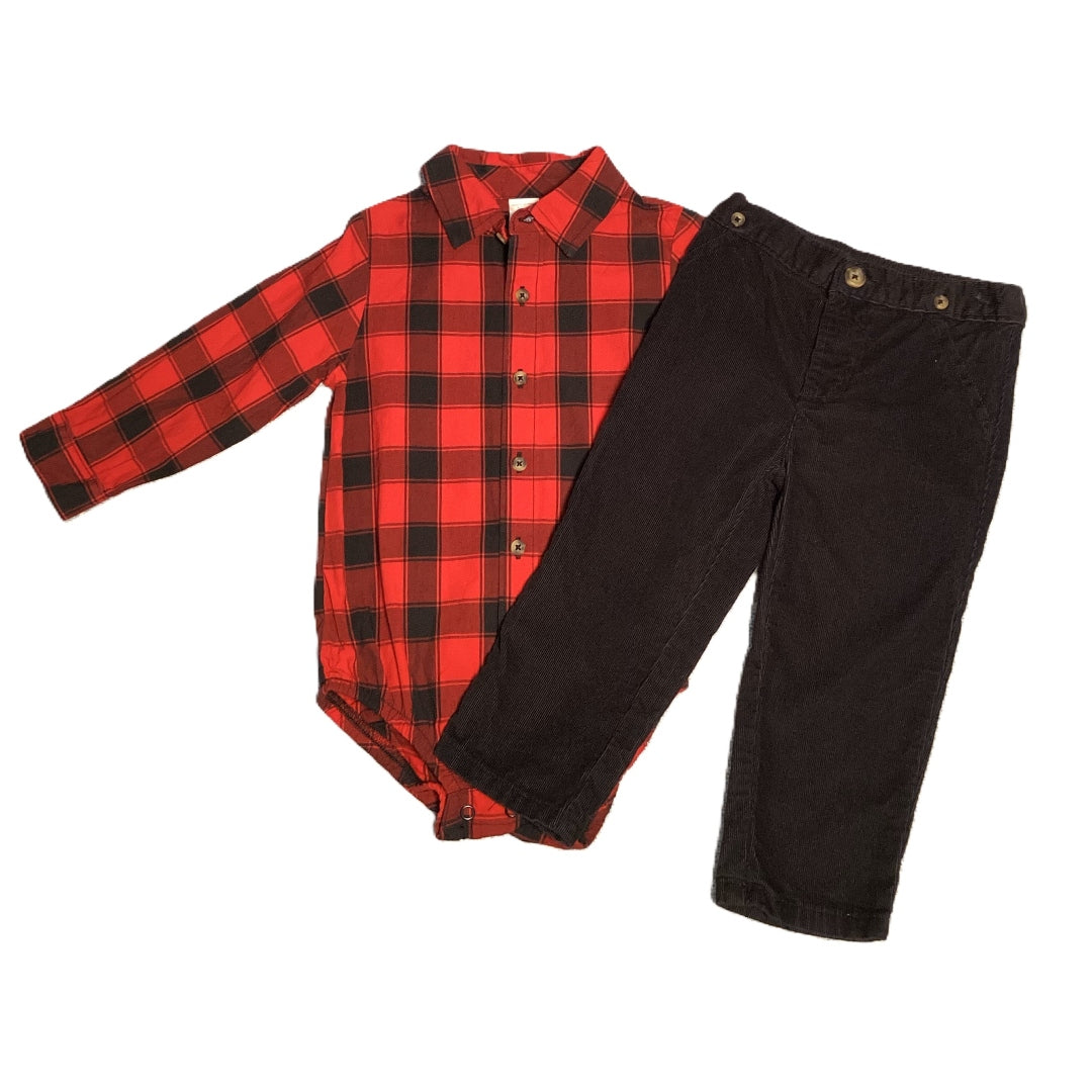 12-18 Boys Just One You Red Plaid Long Sleeve Button Down, Just One You Corduroy Pants
