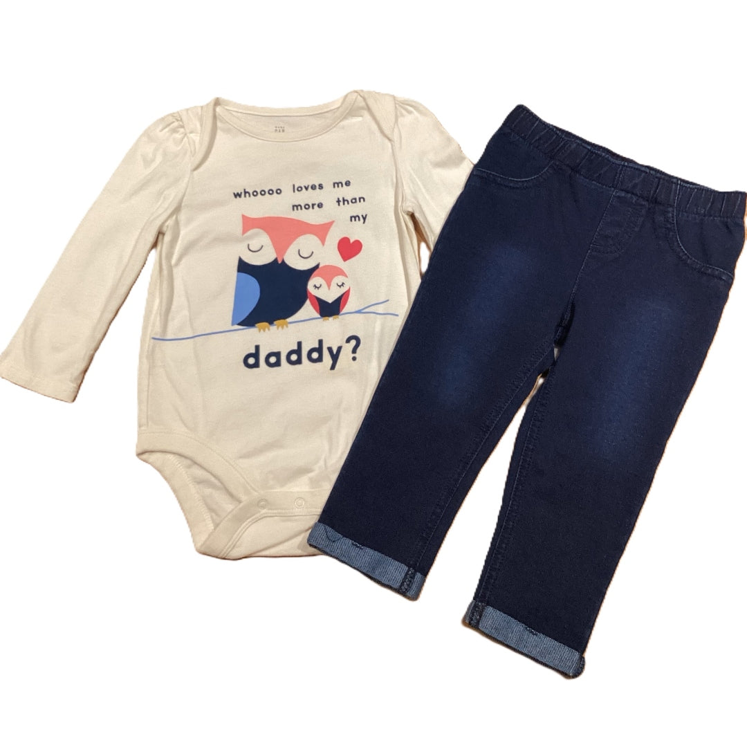 12-18 Girls Baby Gap Whooo Loves Me Onesie, Jumping Beans Jeggings