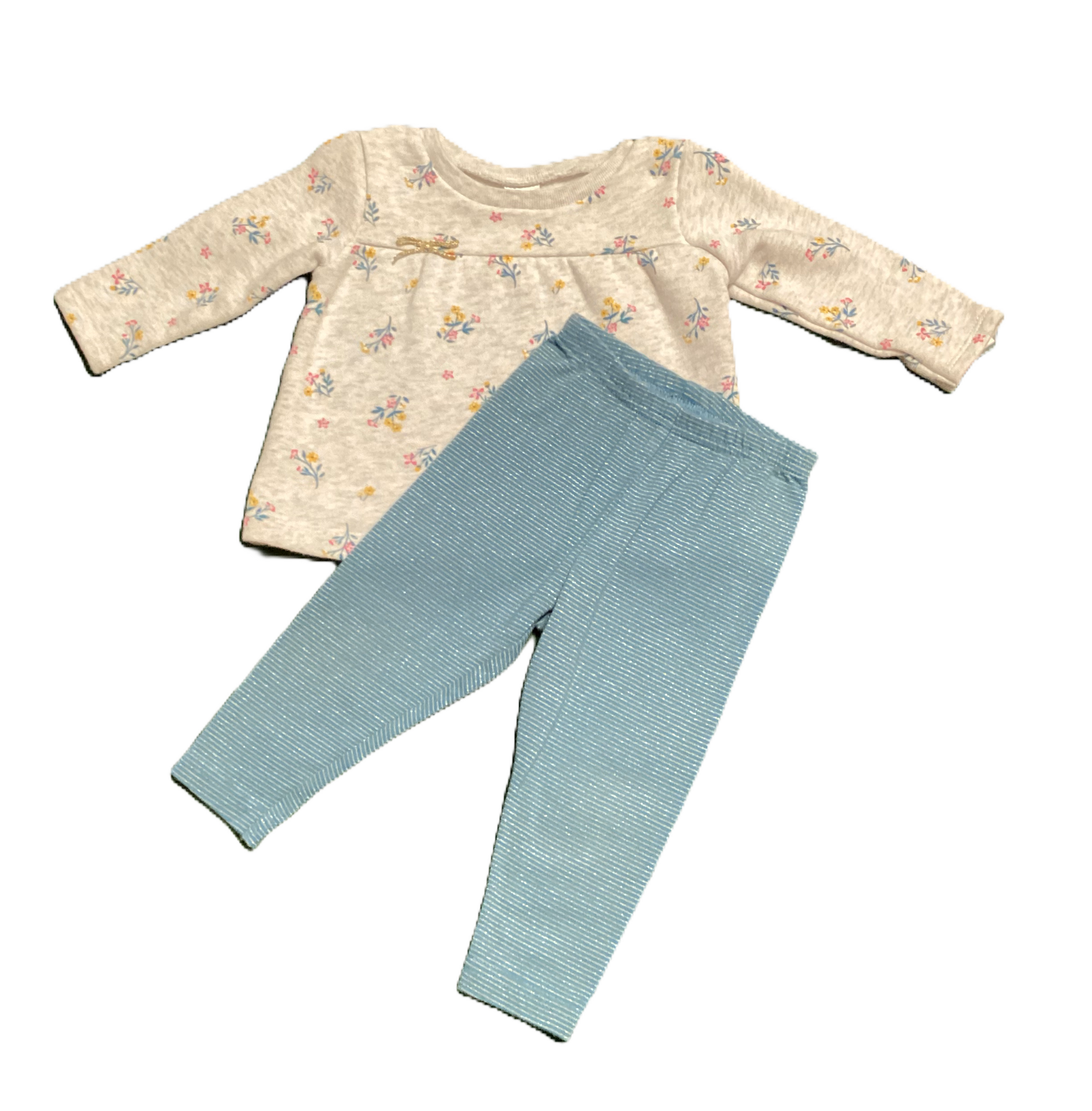 6-9 Girls Carter's Gray Floral Sweatshirt, Carter's Gold Glitter Striped Leggings