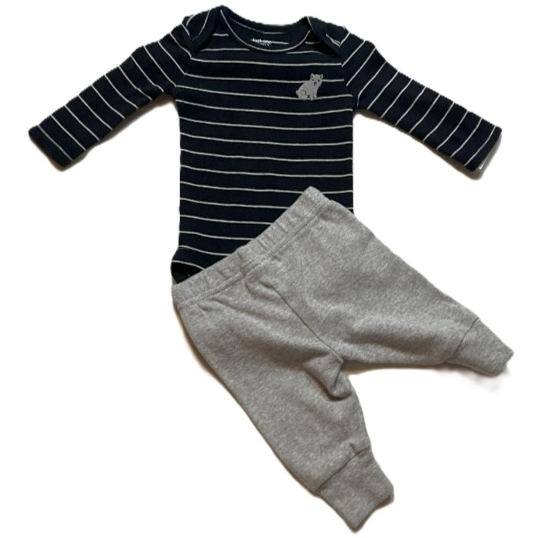 0-3 Boys Just One You Black Striped Long Sleeve Onesie, Simple Joy Sweatpants