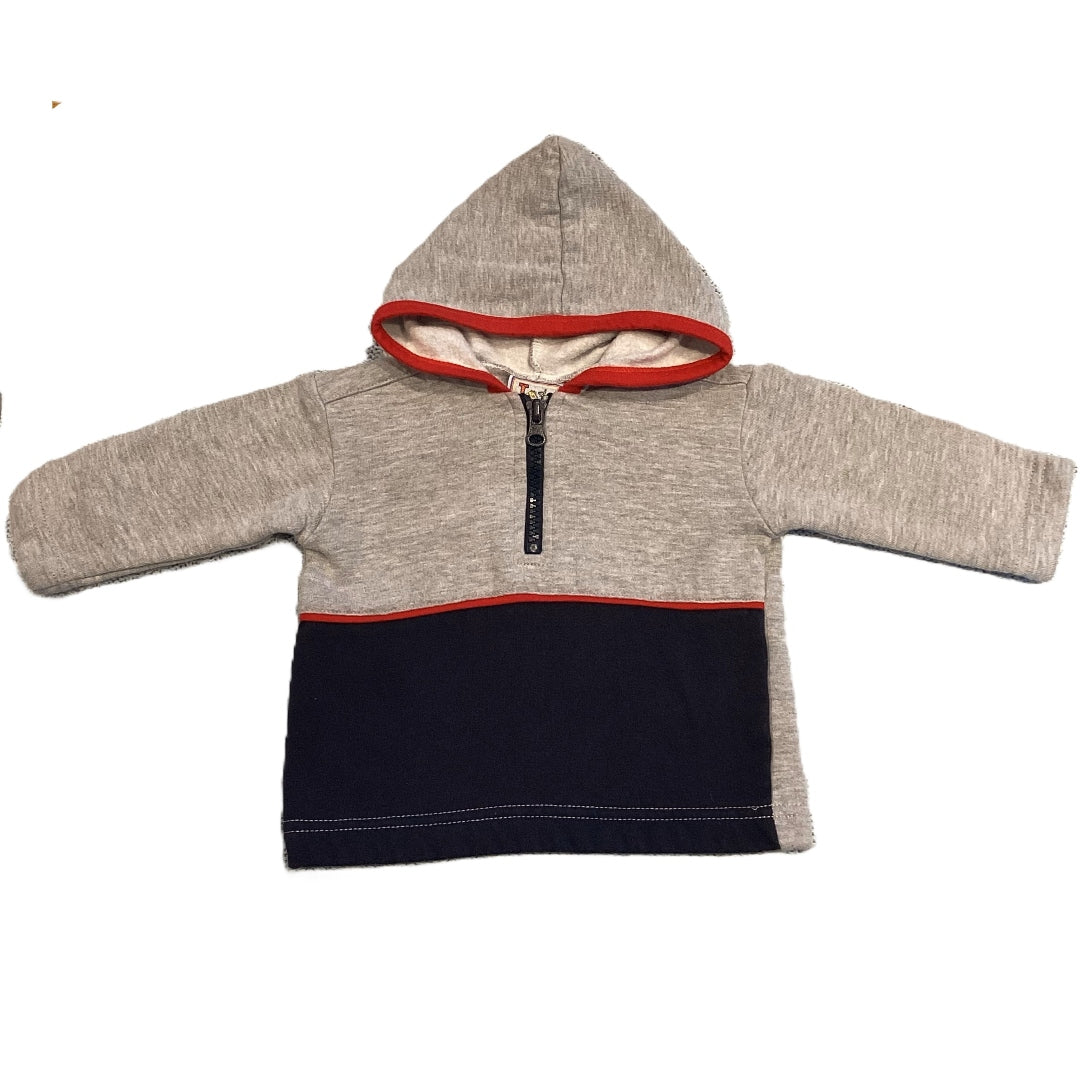3-6 Boys Half Zip Gray/Blue/Red Hooded Sweatshirt
