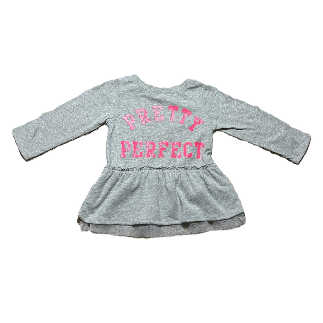9-12 Girls Carter's Gray Pretty Perfect Ruffle Bottom Long Sleeve