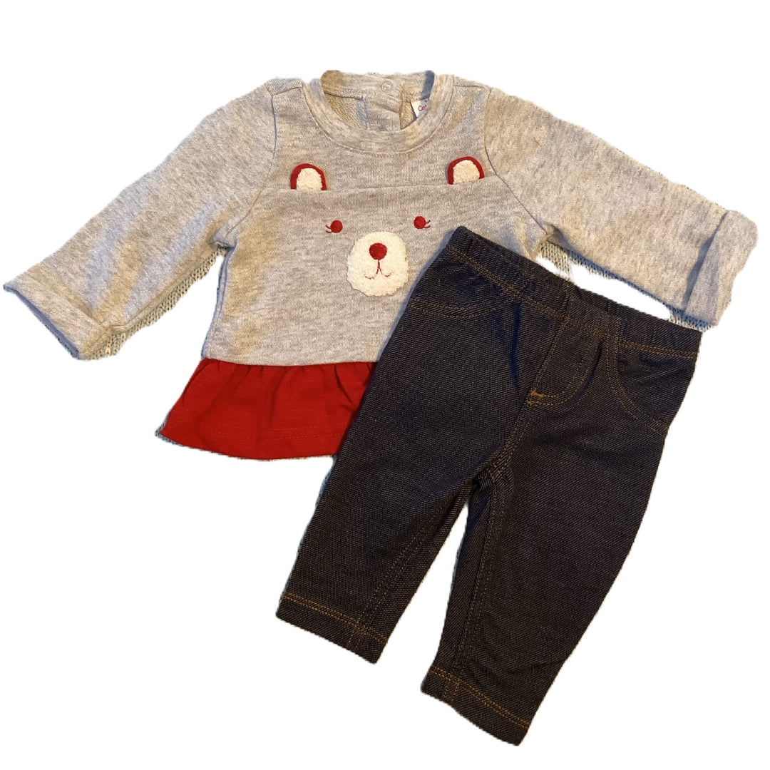 0-3 Girls Cat & Jack Gray/Red Teddy Face, Just One You Jeggings