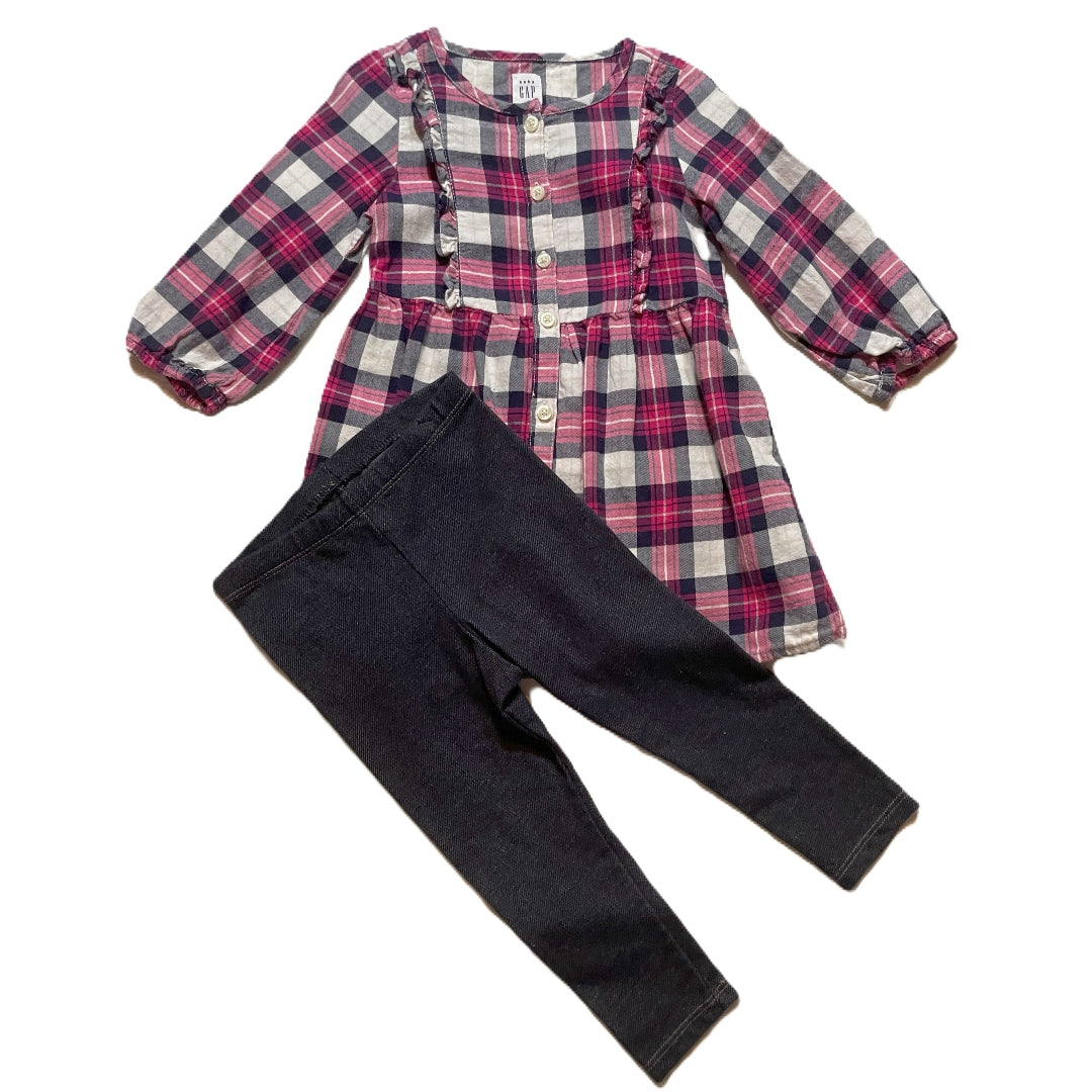 2T Girls Baby Gap Plaid Dress, Cat & Jack Jeggings