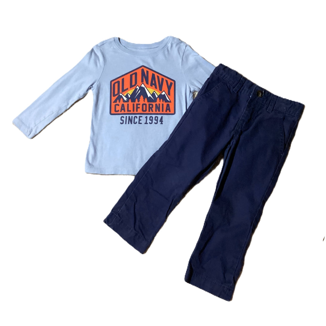 2T Boys Old Navy Light Blue California Long Sleeve T, Carter's Navy Khakis