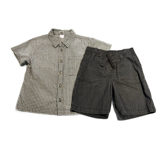 3T Boys Baby Gap Navy/Yellow Plaid Button Down, Jumping Beans Shorts