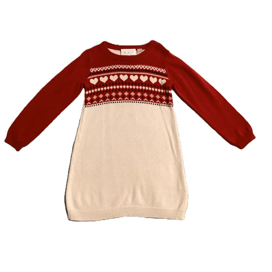 3T Girls The Children's Place Red and Ivory w/Hearts Sweater Dress
