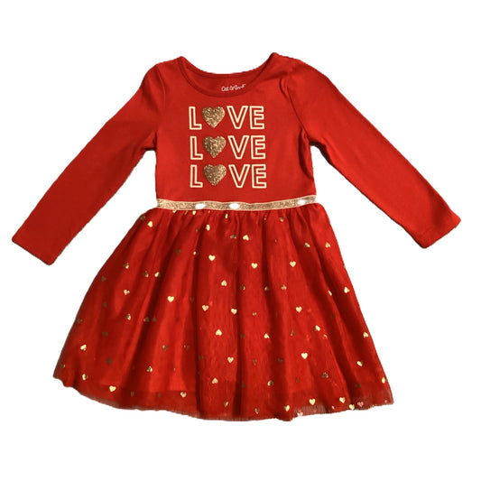 3T Girls Cat & Jack Red Love Dress w/Gold Glitter Accents