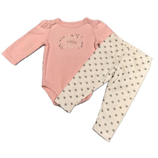 3-6 Girls Gymboree Pink Shine Like the Start Onesie, Carter's White w/Silver Glitter Stars Leggings