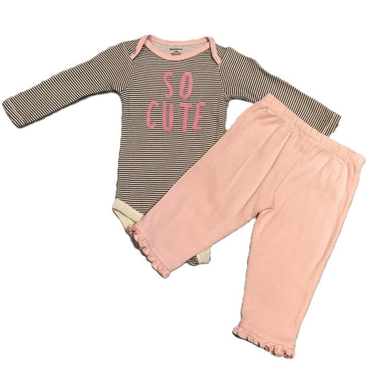 3-6 Girls Gerbers Gray/White Stripe So Cute Onesie, Simple Joys Light Pink Leggings