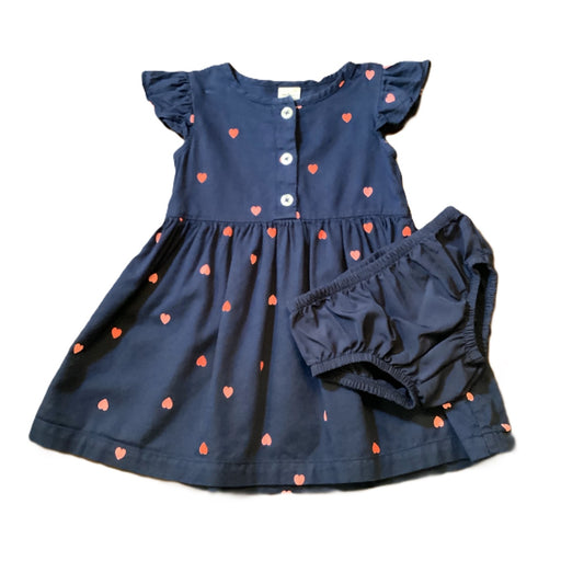 9-12 Girls Carter's Navy w/Hearts Dress and Bloomers