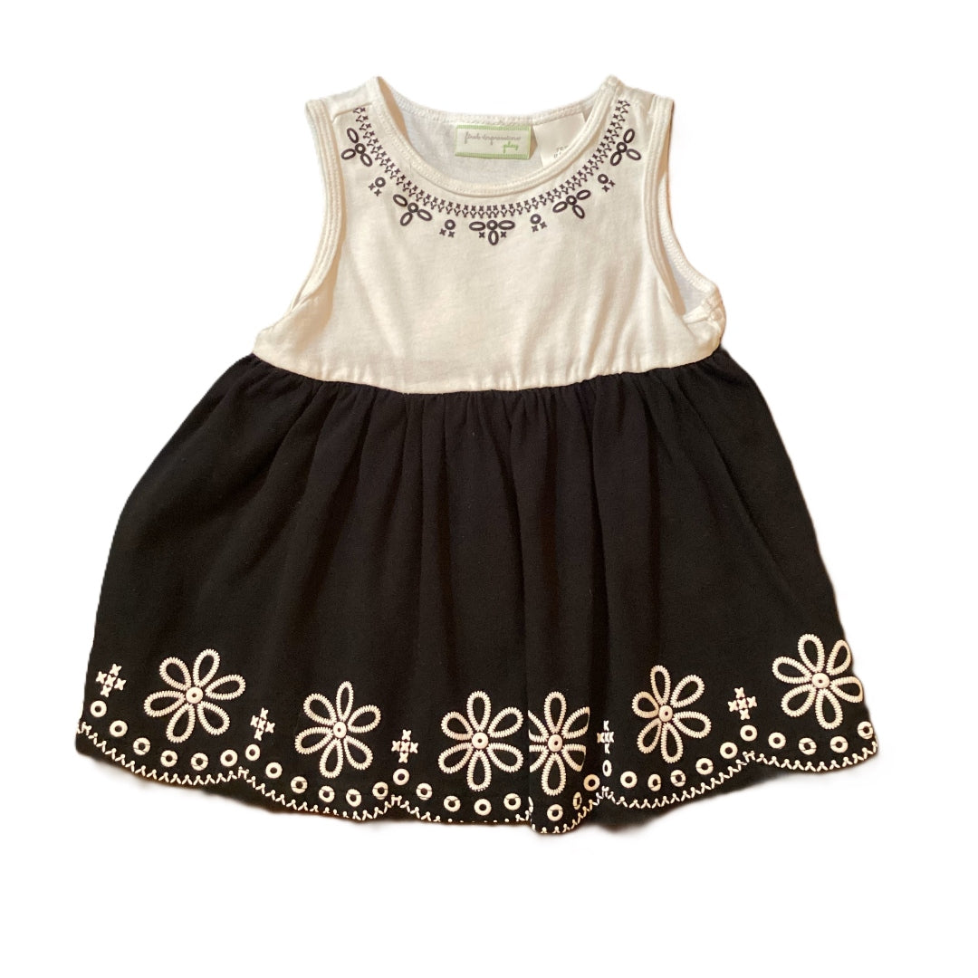 9-12 Girls First Impressions Black/White Flouncy Shirt/Dress w/White Hem Embroidery