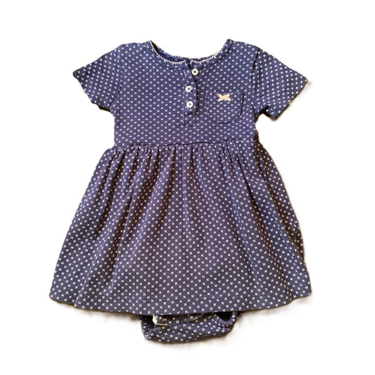 9-12 Girls Carter's Navy Dress w/White Accents and Built In Onesie