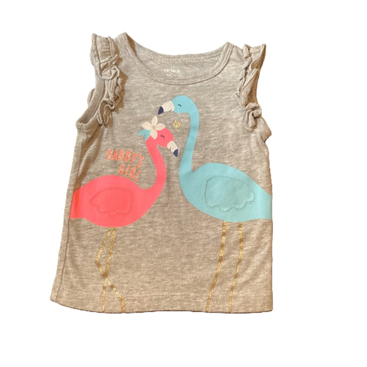 9-12 Girls Carter's Gray Shirt w/Flamingoes