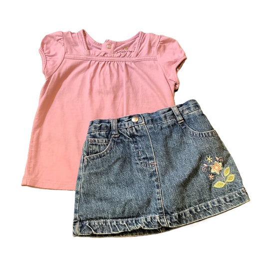 9-12 Girls Jumping Beans Lavender Shirt, Miniwear Denim Skirt