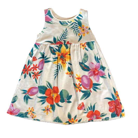 12-18 Girls Old Navy White Sleeveless Dress w/Tropical Flowers