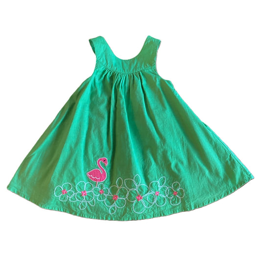 12-18 Girls Gymboree Green Dress w/Pink Flamingo