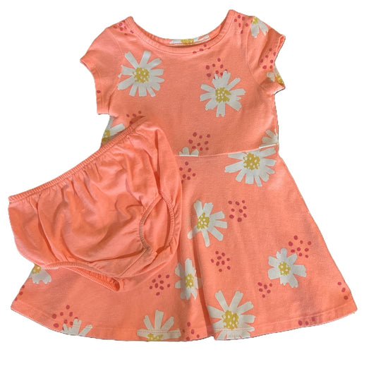 12-18 Girls Cat & Jack Apricot Dress w/White Flowers w/Bloomers