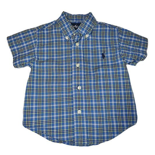 9-12 Boys Ralph Lauren Blue Plaid Short Sleeve Button Down