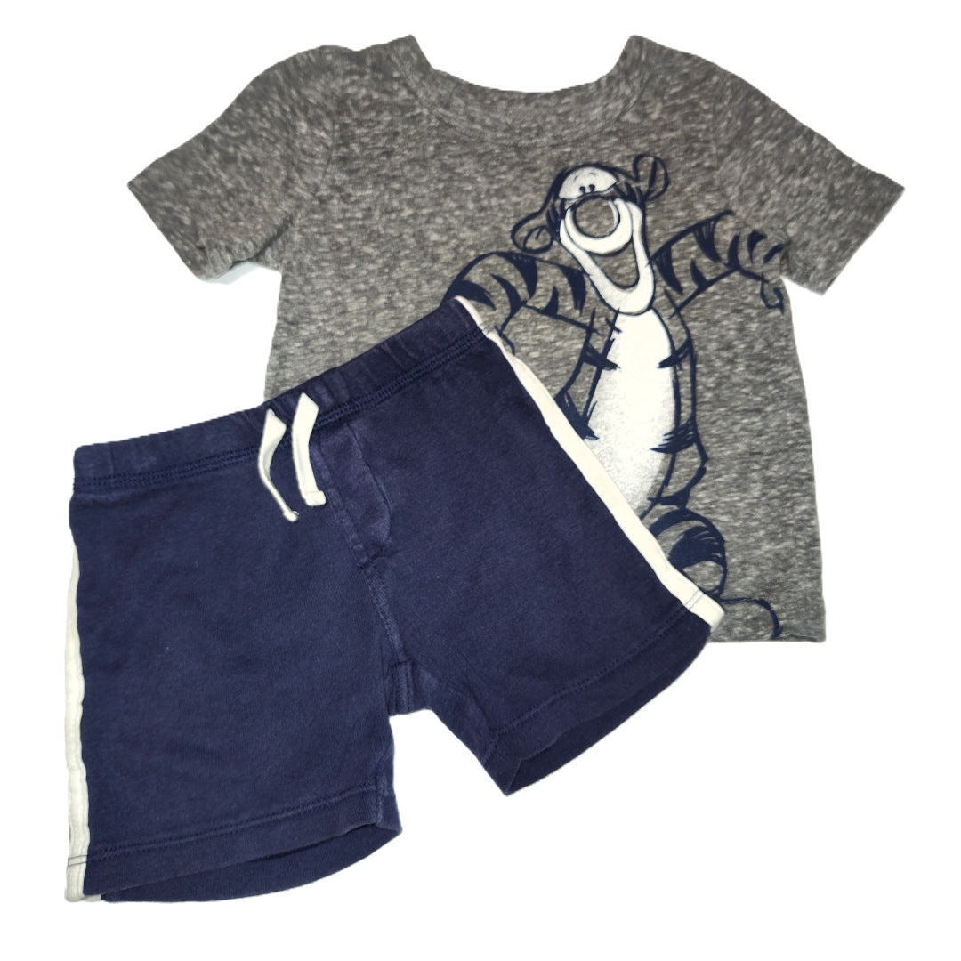 9-12 Boys Jumping Beans Gray Tigger Shirt, Carter's Blue/White Stripe Shorts