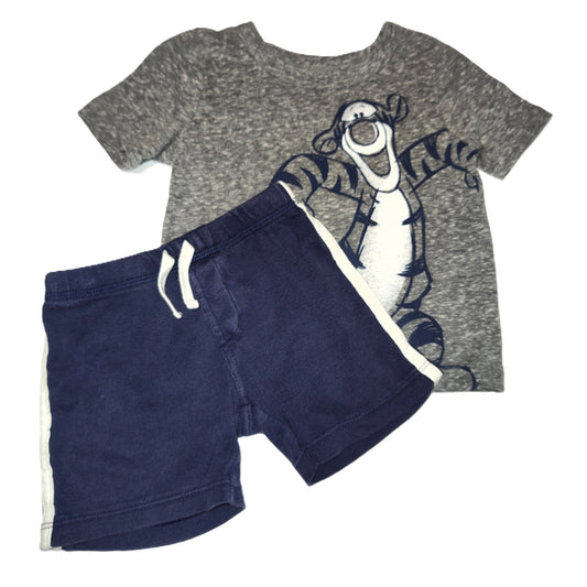 9-12 Boys Jumping Beans Gray Tigger Shirt, Carter's Blue/White Stripe Shorts