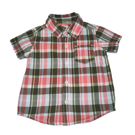 9-12 Boys Carter's Brown/Salmon Plaid Button Down Shirt