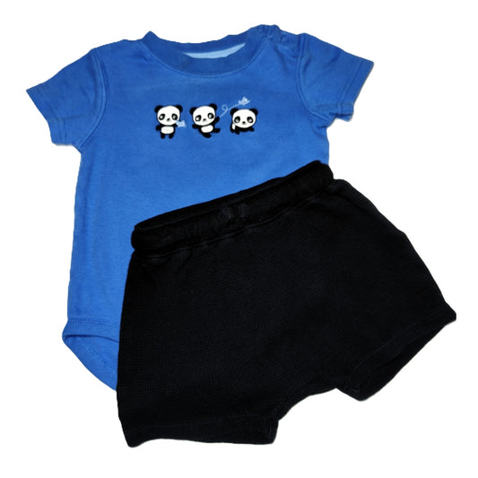 6-12 Boys Gymboree Royal Short Sleeve Onesie vw/Pandas, Old Navy Shorts