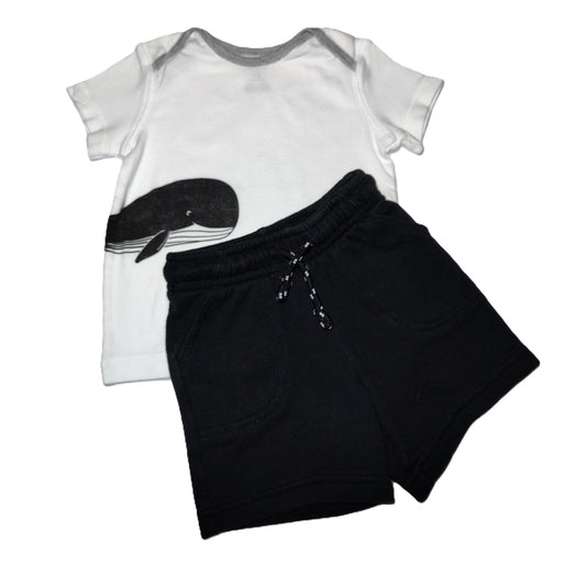9-12 Boys Carter's White Shirt w/Whale, Cat & Jack Shorts