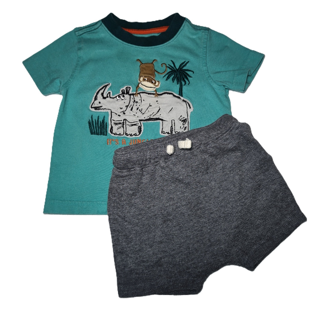 6-12 Boys Gymboree Teal It's a Jungle Out There Tshirt, Old Navy Shorts