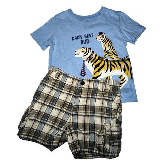 9-12 Boys Carter's Light Blue Dad's Best Bud Tshirt, Sonoma Plaid Shorts