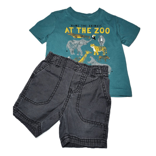9-12 Boys Carter's Teal At the Zoo Tshirt, Circo Shorts