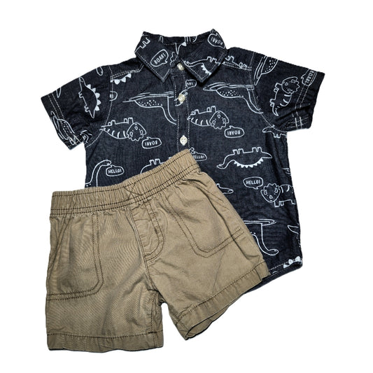 9-12 Boys Carter's Chambray Button Down w/Dino Outlines, Carter's Shorts