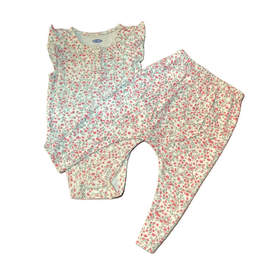 12-18 Girls Old Navy 2 Piece Ivory/Pink Floral Set