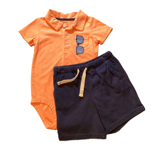 18-24 Boys Carter's Orange Onesie w/Sunglasses, Carter's Navy Short